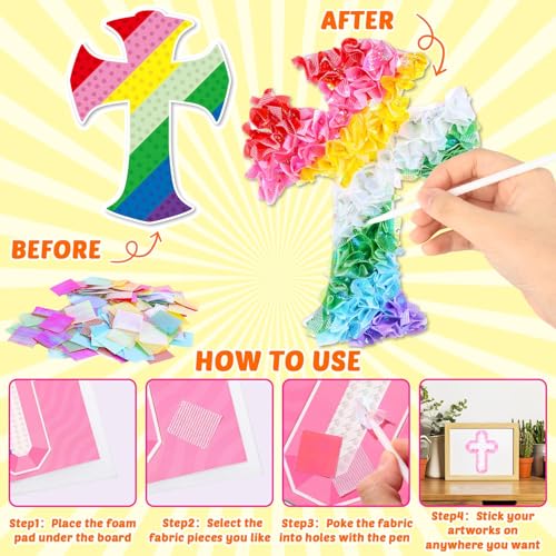 Image of Lonfliness 8PCS Poke Craft Kit Religious Cross No-Mess Fabric Sewing Art Puzzle Puncture Painting Christian Sunday School VBS Gift Creative Activity Game Birthday Party Favors