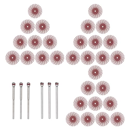 Image of HARFINGTON 30pcs Radial Bristle Disc Set 1 inch 220 Grit Detail Abrasive Brush Kit Gap Polishing Wheel Assortment with 1 /8 inch 3 /32 inch Shank Mandrels for Jewelry Wood Metal Polishing Cleaning, Red