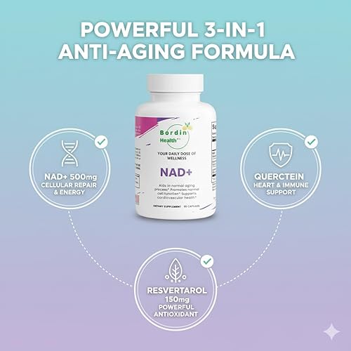 Miniatura 3 de Regeneración celular NAD+ premium con quercetina y resveratrol 500mg  Suplemento avanzado antienvejecimiento y vitalidad  Reparación celular y apoyo