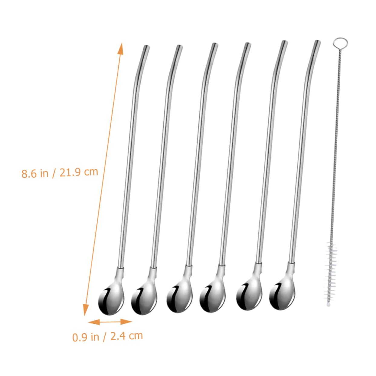 Unomor 6pcs Stainless Steel Drinking Stirring Spoon Multifunctional Mixing Spoon Straws for Drinks and Cakes