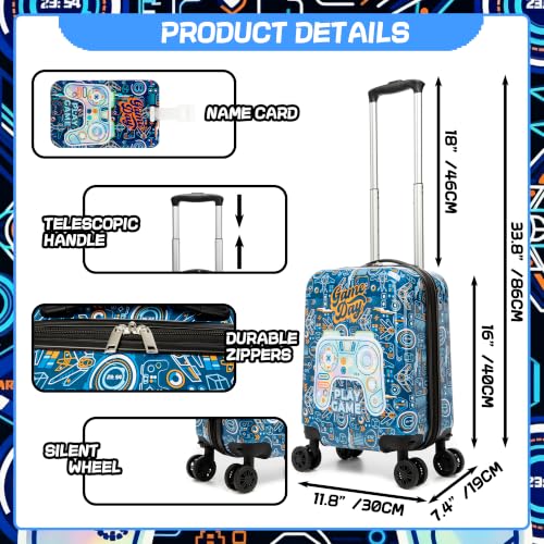 Image of Kids Luggage Set Carry On Suitcase with U shaped Pillow Rolling Toddler Suitcase for Boys Travel Set Hardside Luggage with Spinner Wheels Airline Approved, Game Controller Pattern