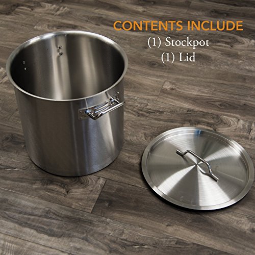 GasOne SP-32 Stainless Steel Brew Kettle Pot 5 Gallon 32 Quart Satin Finish with Lid/Cover