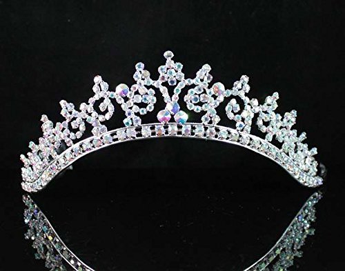 Front view of the Tiara T301a Austrian Rhinestone Crystal Crown, showcasing its intricate design and sparkling rhinestones.