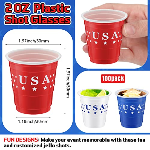 Lounsweer 100 Pcs Plastic Shot Glasses Shot Cups 2 Oz Disposable Shot Cups Mini Party Shot Glasses For Bachelorette Birthday Drinking Tasting Serving Snack Samples Cup (Red, White, Blue, Star) #TOP1