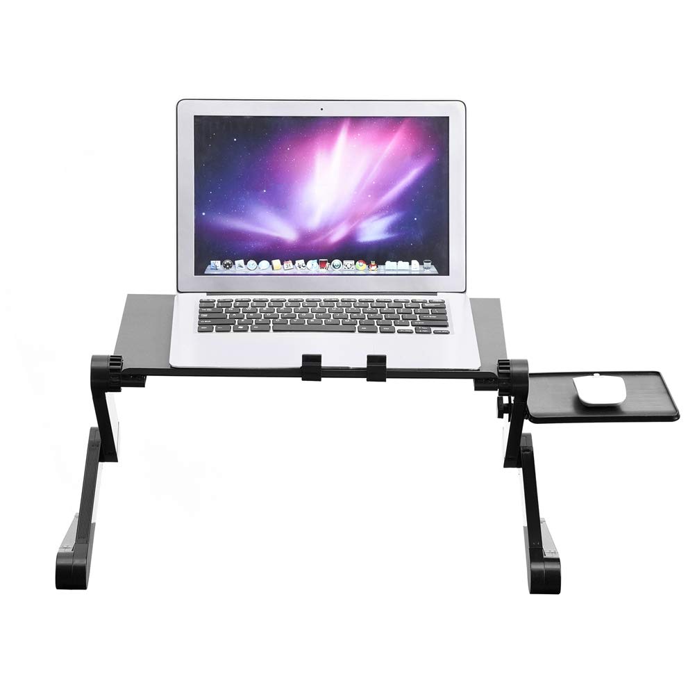 Tavolo Pieghevole per Laptop, Supporto PC Notebook da 17 Pollici Tavolino da Letto per PC Regolabile in Alluminio Scrivania con Staffa del Mouse e 2 ventole di Raffreddamento(Nero)