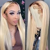 Ombre Blonde 4/613 Lace Front Human Hair Wig13x4 180% Brown Roots Colored Blonde Wigs for Black Women Brazilian Virgin Long Straight Human Hair Wigs Brown Highlight Pre Plucked 20 Inch