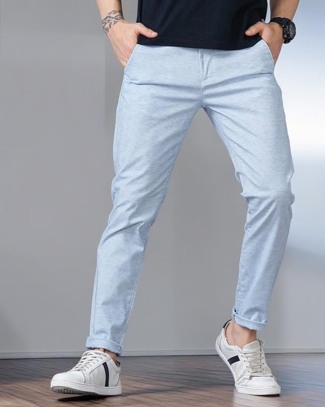 Image of British Club 100% Cotton Slim Fit Flat-Front Trousers for Men | Tailored Design for a Clean Look | Versatile for Office & Casual Wear | Lightweight Breathable Fabric | Black