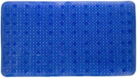 YHLCSQ Soft As Grass Bath Mats Shower and Tub Mat Foot Scrubber Non-Slip Machine Washable PVC Suction Rectangle 25x14 inch (Blue)
