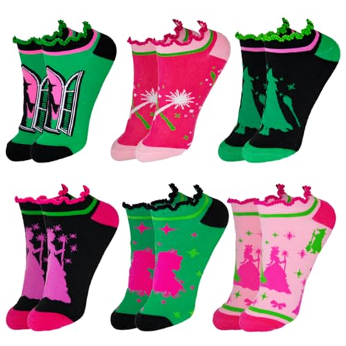 AVIINEN 6/12Pairs Christmas Witch Socks Bulk Pink and Green Socks for Women Bulk Christmas Witch Party Gift (6 Short)
