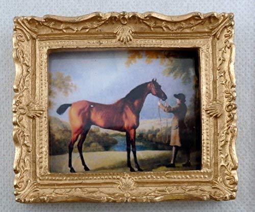 Melody Jane Dolls Houses House Miniature Accessory Horse & Trainer Picture Painting Gold Frame