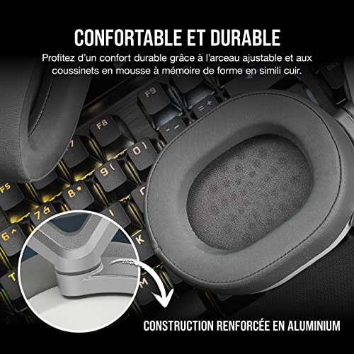 Corsair HS65 Wireless Casque Gaming - Faible Latence 2,4 Ghz sans Fil ou Bluetooth, Son Surround Dolby® Audio 7.1, Légère, Microphone Omnidirectionnel, Commandes Audios Accessibles - Blanc