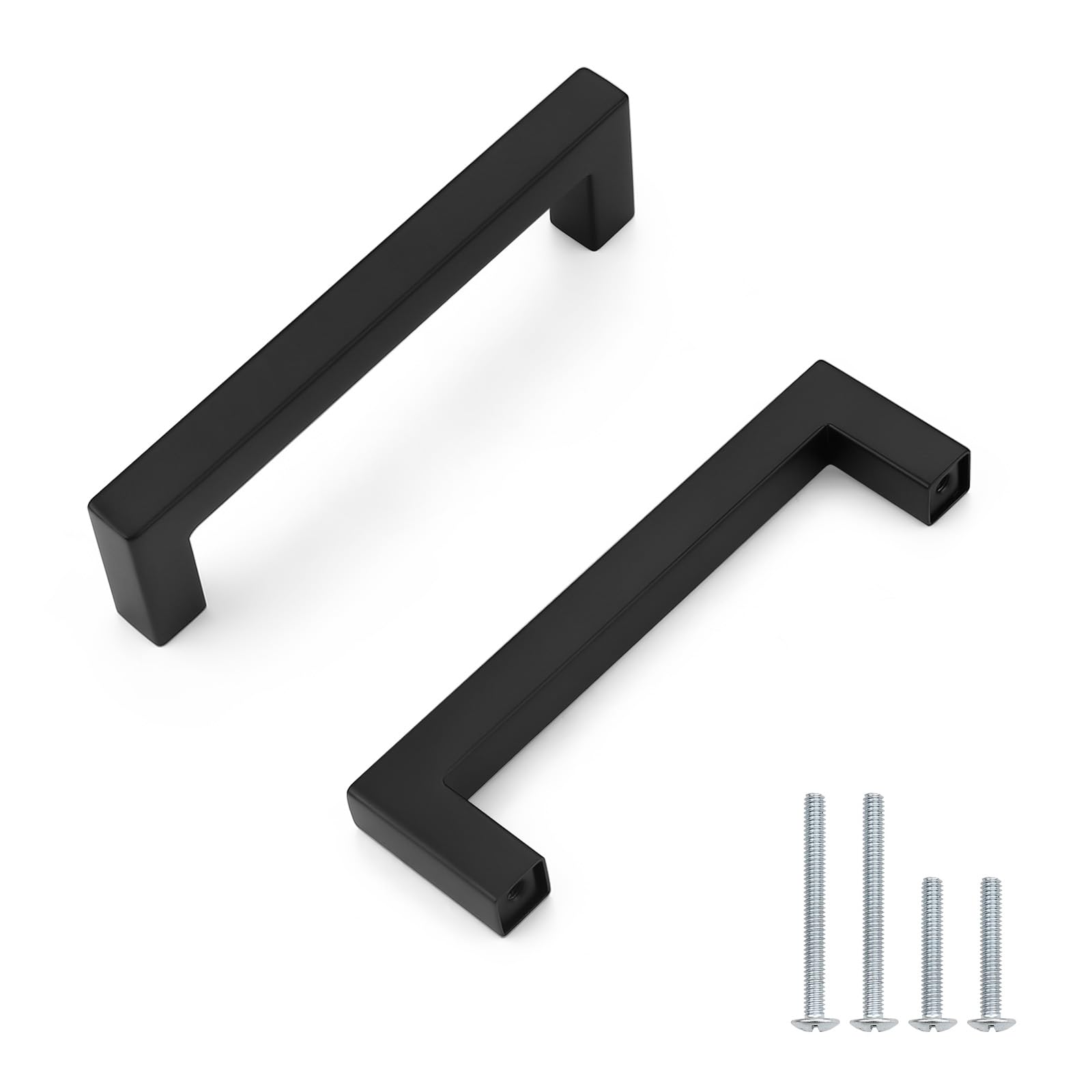 Probrico 5Pack Hole Centers 3.5inch Black Cabinet Handles, Stainless Steel Kitchen Cabinet Pulls,Square Corner Bar Dresser Drawer Pulls Total Length