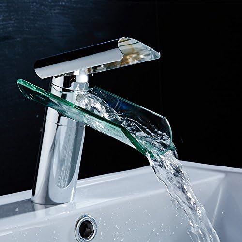 POOBZZ Waterfall Faucet Tile Hot And Cold Copper Basin Bathroom Creative Glass Single Hole