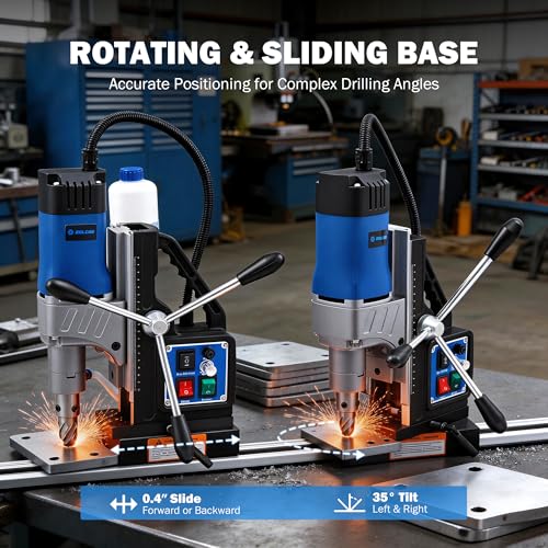 Image of ZELCAN Mag Drill Press with 11 Core Drill Bits, 1550W Magnetic Drill with 2 inch Boring Dia Reverse Drilling, 2922lbf Portable Electric Magnet Drill with Stepless Speed for Metal Surface Industrial Home