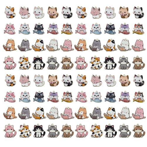 WOCRAFT 40pcs 20 pairs Assorted Enamel Bracelet Cat Charms for Jewelry Making DIY Necklace Bracelet Earrings Keychain Crafting Charms Kit Crafts Supplies (SN1738)