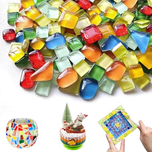 Fhioevt 535 g Pierres de Mosaïque Mosaique en Cristal Irréguliers Mosaique Loisir Creatif Adulte Enfant Petits Morceaux de Mosaïque en Verre pour Bricolage...