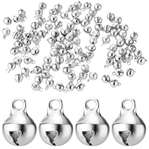 100 Pcs 1/4-Inch Jingle Bells for Crafting Silver Bell Mini Bells Small Bell DIY for Christmas Home Making Ornaments Bracelet Anklets Necklace Knitting