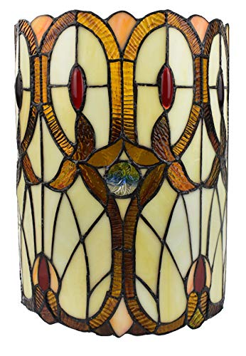 Tiffany Style Wall Lamp Brown Yellow Red 2 Light Stained Glass Vintage Antique For Bedroom Living Room 10" Wide 13.5" Tall Gift Am340Wl10 Amora Lighting #TOP1