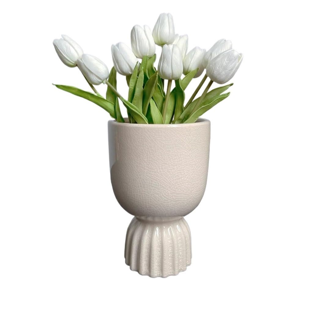 Gelasige One Color Flower Pots Nordic Minimalist Style High-Foot Ceramic Flower Pot Home Desktop High-End Green Plant Flower Pot Outdoor Flower Pots(A)