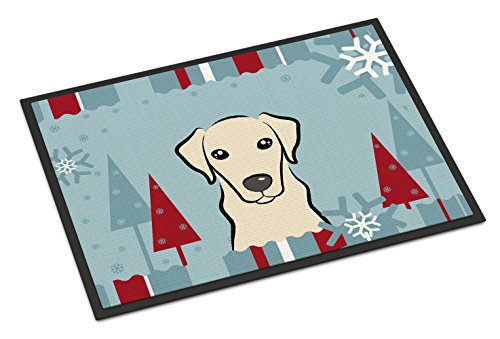 Caroline's Treasures BB1718MAT Winter Holiday Yellow Labrador Doormat 18x27 Front Door Mat Indoor Outdoor Rugs for Entryway, Non Slip Washable Low Pile, 18H X 27W