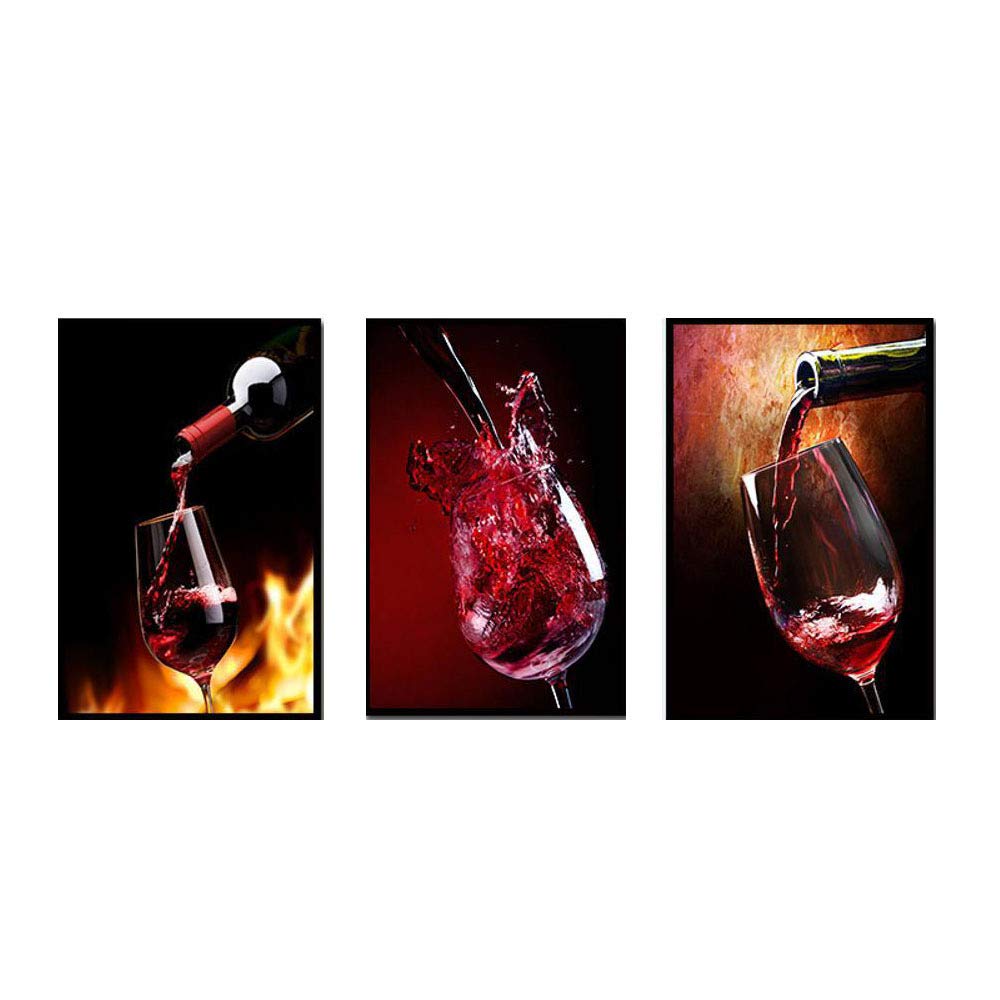 Peinture à l'huile verre de vin rouge triptyque mural chambre moderne