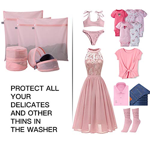Kimmama Mesh Laundry Bag-Heavy Duty Fine Mesh Wash Bag For Washing Machine-Supper Zippered Net Laundry Bag For Travel,Lingerie,Sweater,Garment,Undergarment （Fine Mesh) (5 Pcs Pink) #TOP2
