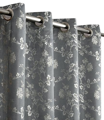Image of FRESH FROM LOOM Heavy Jari Premium Luxury Floral Ring Top Curtain 7 Feet Long Door & Window | Light Blocking 80% Semi Blackout | Durable Stitch | Fade & Shrink Proof Parda (7feet, Grey, 1pc only)