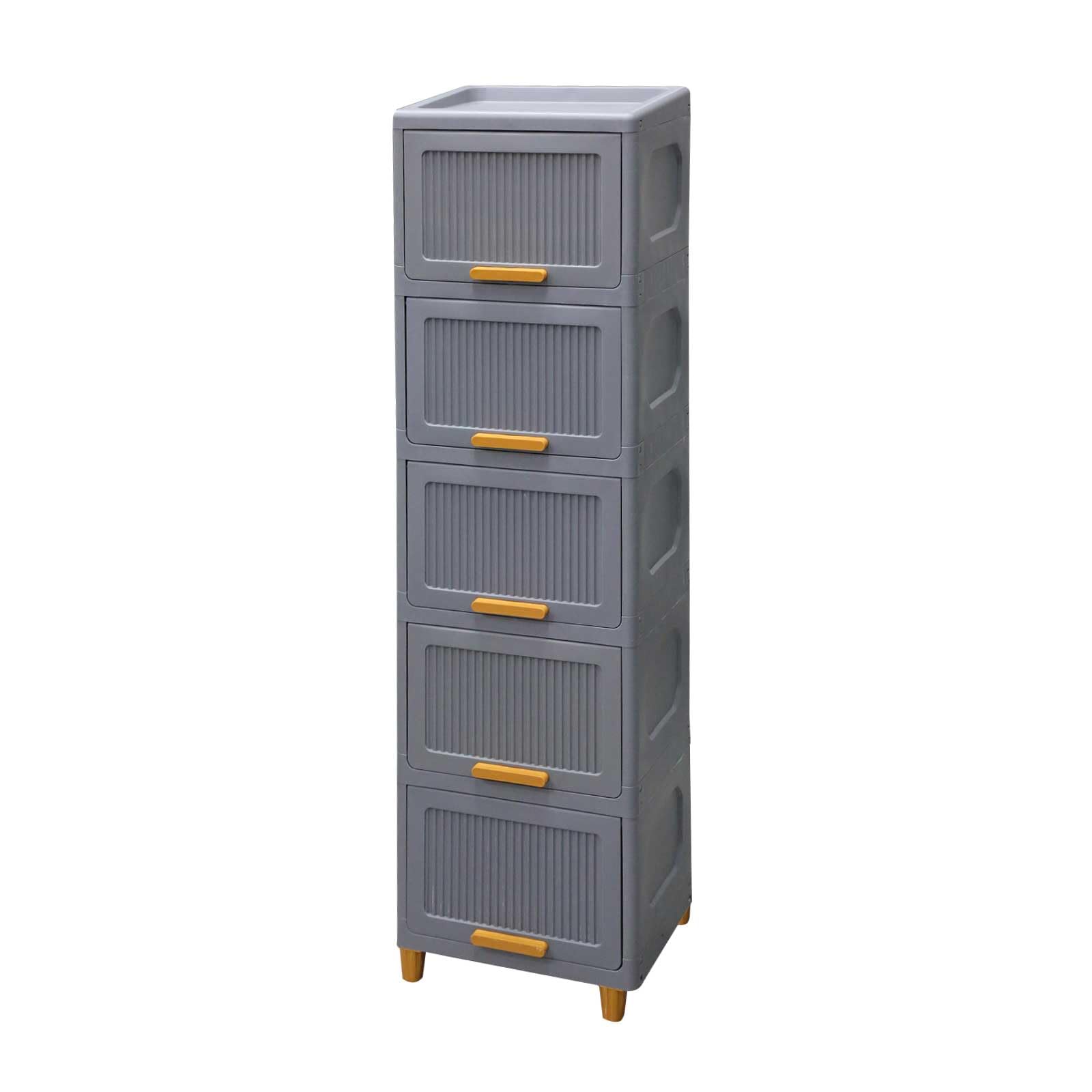 NCONCO Storage Boxes with Lid, 5-Tier Stackable Pantry Storage Bins Cabinet with Lockable Wheels & Doors Mobile Kitchen Organizer for Pantry Bathroom Bedroom Livingroom Closet