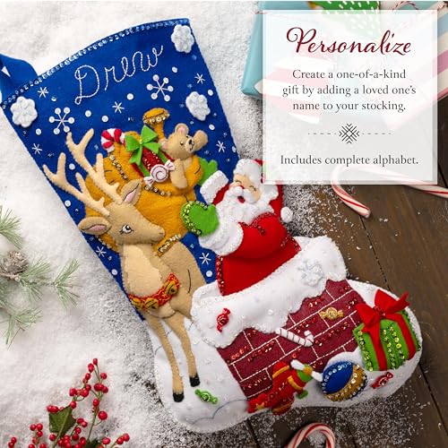 Image of Bucilla, Felt Applique 18 inch Stocking Making Kit, Santa's Toy Delivery, Perfect for Holiday DIY Arts and Crafts Projects, 89709E