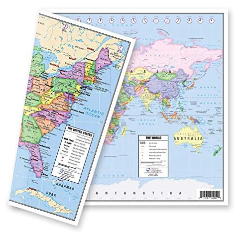 US and World Desk Map (13" x 18" Laminated) for Students, Home or Classroom Use by Lighthouse Geographics Cover