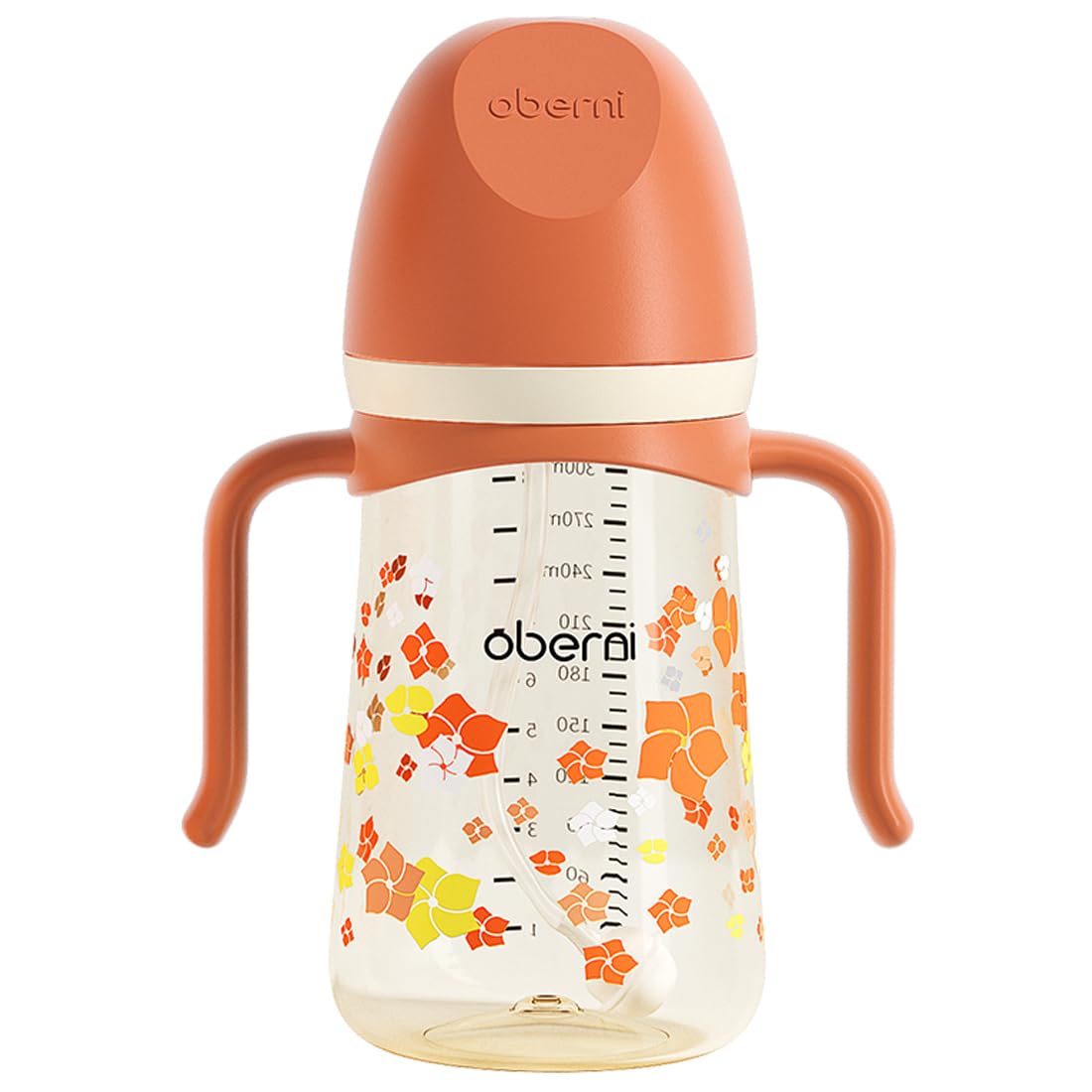 Oberni Trinklernbecher mit Strohhalm, Baby Trinklernflasche ab 6 Monaten, Kinder Trinklerntassen Auslaufsicherer, Spülmaschinengeeignet, BPA frei, PPSU, 300ml, Orange, 1Stück