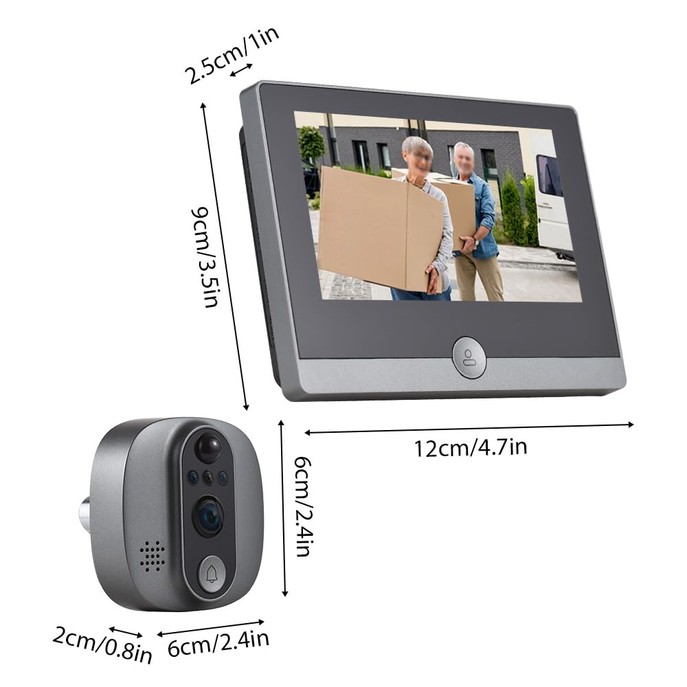 WiFi 1080P Video Türklingel Kamera, 2,4 GHz Türspion Türspion mit 4,3 Zoll LCD Display, 120 Grad Blickwinkel, Nachtsicht, Bewegungserkennung, 2-Wege-Audio, Wiederaufladbarer Akku