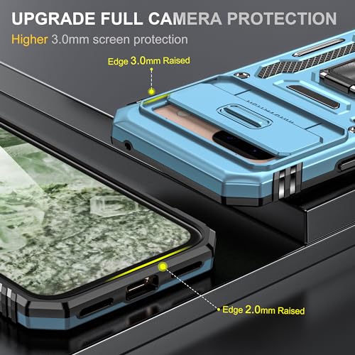Image of Polycarbonate Slide Camera Cover with Ring Holder Mobile Phone Back Cover for Google Pixel 8A (Blue)