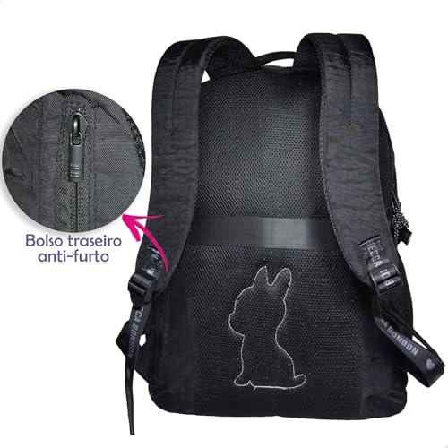 Mochila Rebecca Bonbon de Costas Nylon Grande 19 Polegadas (Preto)