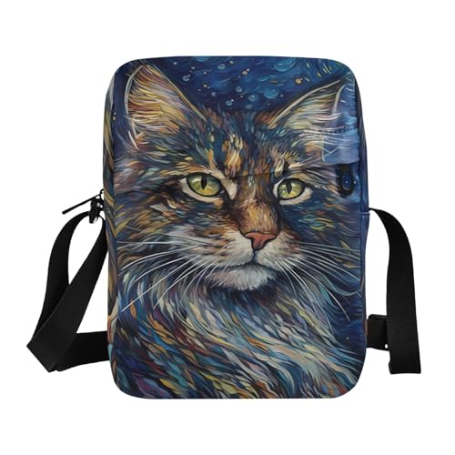 cute messenger bag mens crossbody bag women's crossbody handbags Adjustable Strap for outdoor sports outdoor sports- Style Cat Blue