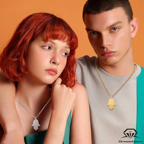 Dreamtimes Hamsa Jerusalem Pendant Necklace with Star of David Stainless Steel Islamic Hand of Fatima Heart Oval Allah Necklaces Charm Protection Pendant Necklace for Women Men3