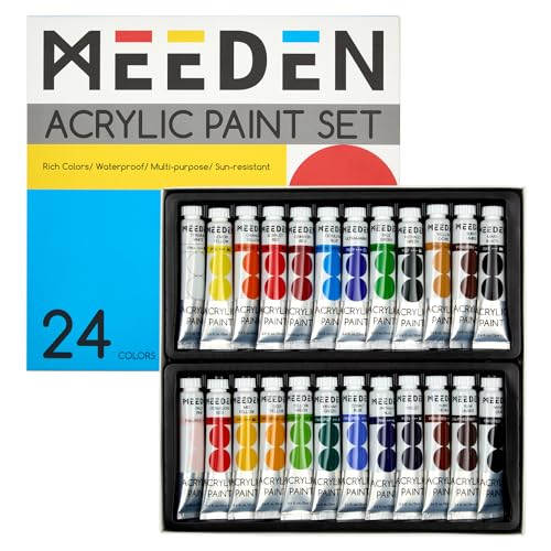 MEEDEN Beginners Acrylic Paint Set: 24 Colours 12ml/0.41 fl oz Heavy Body Starter Set - Non-toxic Rich Pigments Art Paint for Kids Adults Hobbists Painting on Canvas Wood Fabric Craft