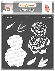 CrafTreat Stencil - 2 Step Layered Peony | Reusable Painting Template for Art and Craft, Mixed Media, Wall Painting, Home Decor, DIY Albums, Card Making and Fabric Painting, 6