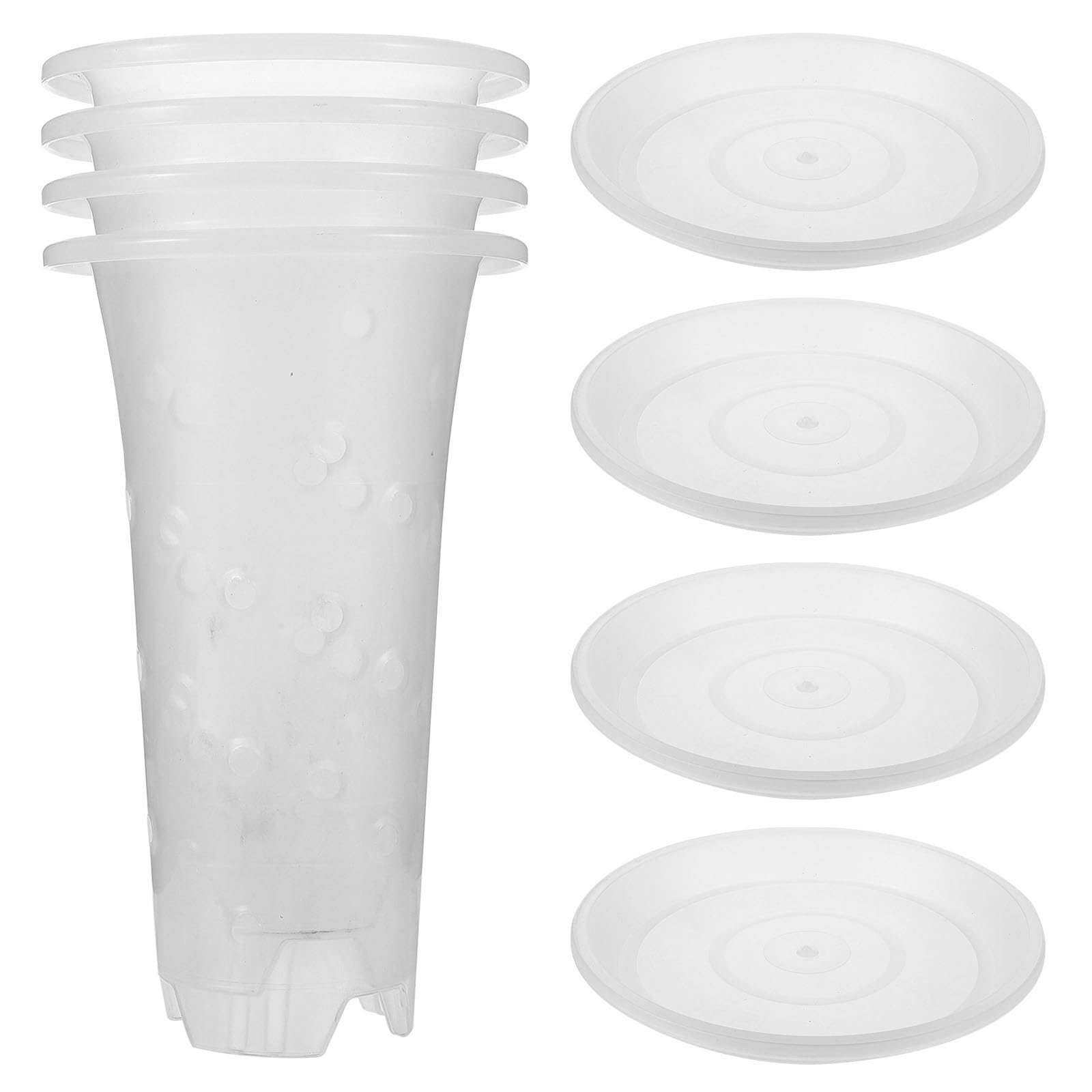 Healifty Plastic Orchid Planters Side Holes, Extra Tall Garden Pots 8Pcs Set (4Pcs D135Mm X 200Mm Height + 4Pcs M2 Trays) Breathable Nursery Pots for Indoor Succulent and Houseplant
