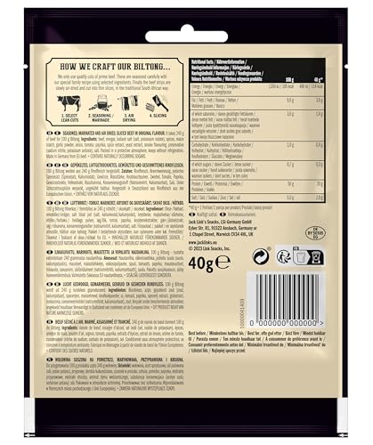 Jack Links Biltong Jerky Original – 12er Pack (12 x 40g) – Glutenfreier Fleisch Snack - High Protein Reiches Trockenfleisch für Gym, Fitness, Outdoor - Kalorienarme Protein Snacks - Rindfleisch Chips