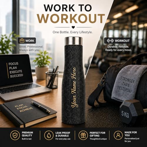 Image of Fitness Mantra Name Customisation 1 Litre Water Bottle | Personalised Bottle with Custom Name Engraving | BPA Free, Leakproof | Ideal for Gym, School & Gifting| Hexa|