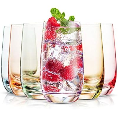 MITBAK 13- OZ Colored Highball Glasses (Set of 6) | Lead Free Drinking Glasses Tumblers for Mixed Drinks, Water, Juice beer, cocktail | Glassware Set, Excellent Gift | Made in slovakia