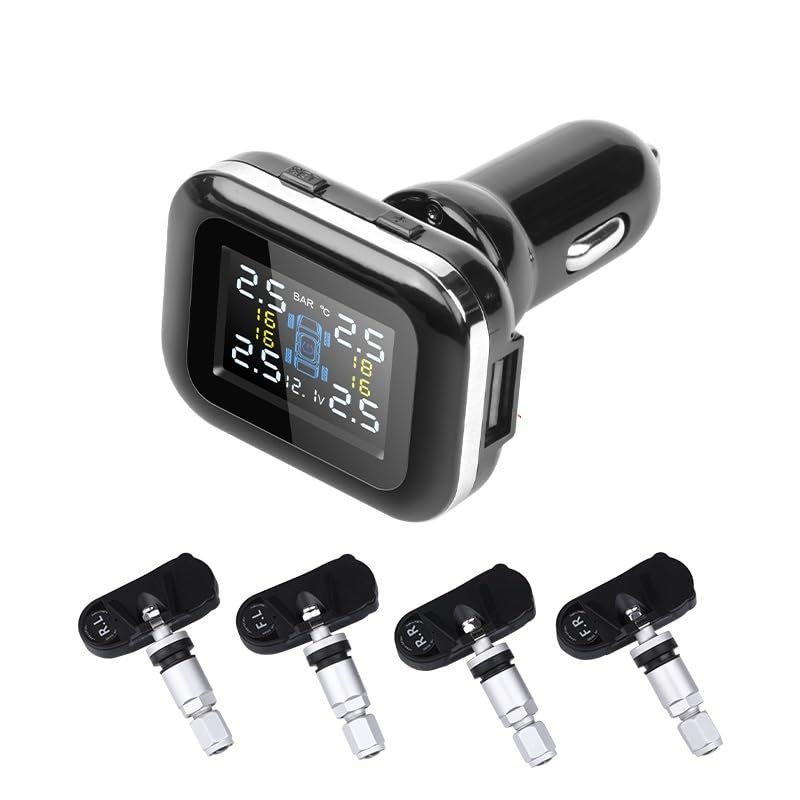 Tpms Sistema di Allarme for Pressione Pneumatici Regolabile con Angolo accendisigari aggiornato for Auto Intelligente Accessori Moto USB(Internal Sensors-01)