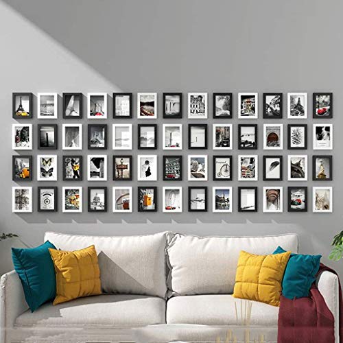 GJNVBDZSF Fotorahmen Rahmen Set mit 52 schwarzen Bilderrahmen Kombination Dekoration Sofa Hintergrundwand Weiß Hängende…