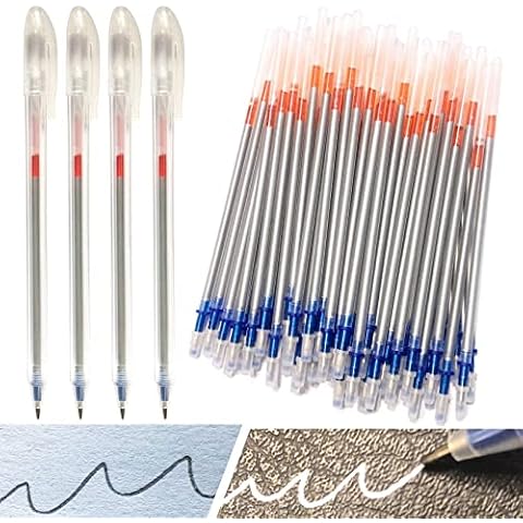 54 Pcs Leather Marking Pen Silver Fabric Markers Pen Set, 4 Pcs Pen Barrel with 50 Pcs Silver Leather Markers Refills for Sewing, Leather, DIY Dressmaking, Quilting Supplies Cover
