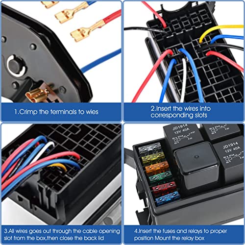 Waterproof 12V Fuse And Relay Box Kit With 6 Slots Relay Block And Atc/Ato Blade Fuse With Metallic Pins Spade Terminals Universal Fuse Block Relay Box For Car Truck Trailer Marine Boat Atv Utv #TOP5