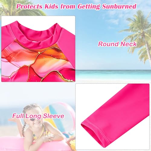 Image of TUONROAD Girls 2 Pieces Rash Guard Swimsuit Long Sleeve Tankini for 4-10 Years