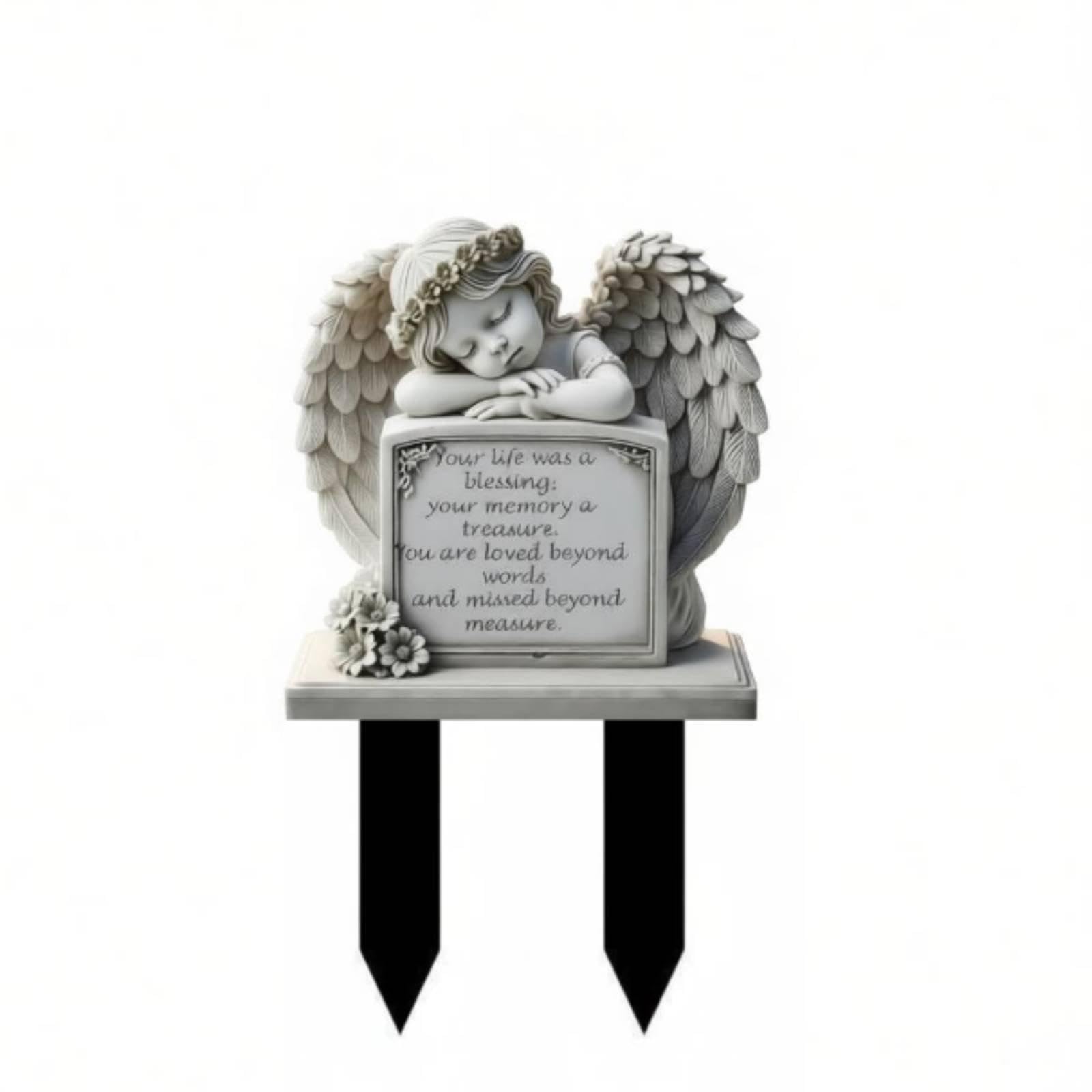 Resin Angel Stake Outdoor Cherub Marker Marker Memorial Gift for Grieving Families, Bereaved People, Cemetery, Graveyard Style 7-image-39