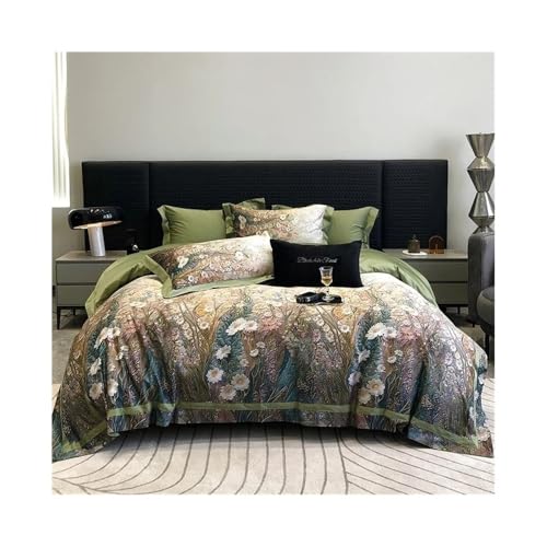 GLigeT Juego de sabanas Queen/King Size Luxury Floral Digital Printing Bedding Set Soft Cozy 1000TC Egyptian Cotton Comforter Cover Set Ropa de Cama(Queen 200X230cm 4pcs)