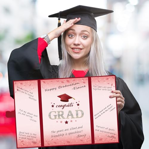 Image of Vlipoeasn 2PCS Graduation Guest Book Alternative, Red Gold Class of 2026 Graduation Party Decorations, Graduation Signature Book for 2026 College High School, Unique Graduation Gifts for Friends